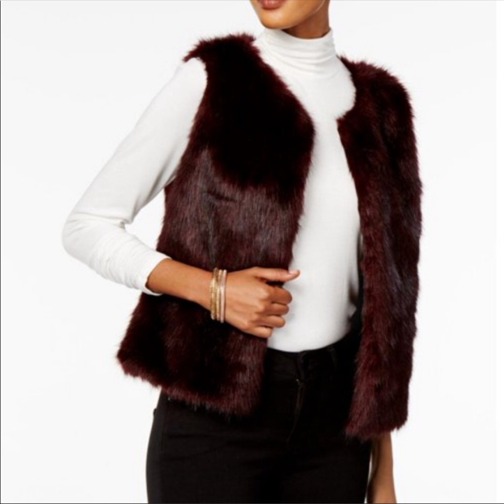 Faux Fur Vest Womens Medium Dark Red Olivia & Grace